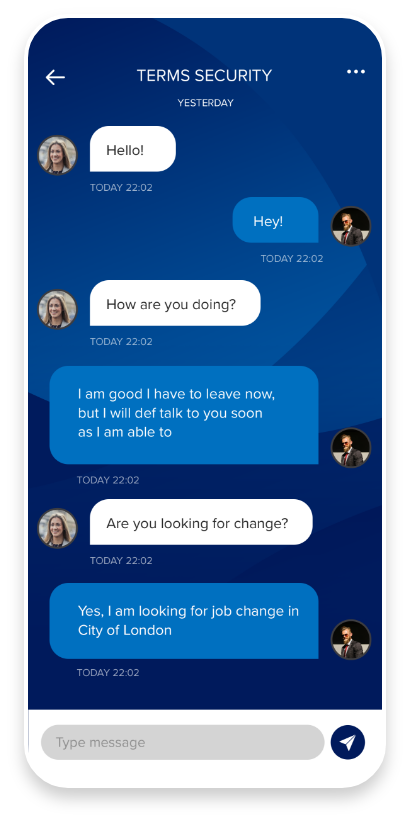 FindSec mobile app chat screen